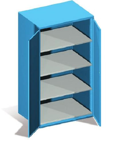 GABINETE CON PUERTAS ABATIBLES DE LONGITUD: 726 mm, FONDO: 585 mm, ALTURA: 2040 mm, COMPUESTO POR: 4 BANDEJAS FIJAS GALVANIZADAS