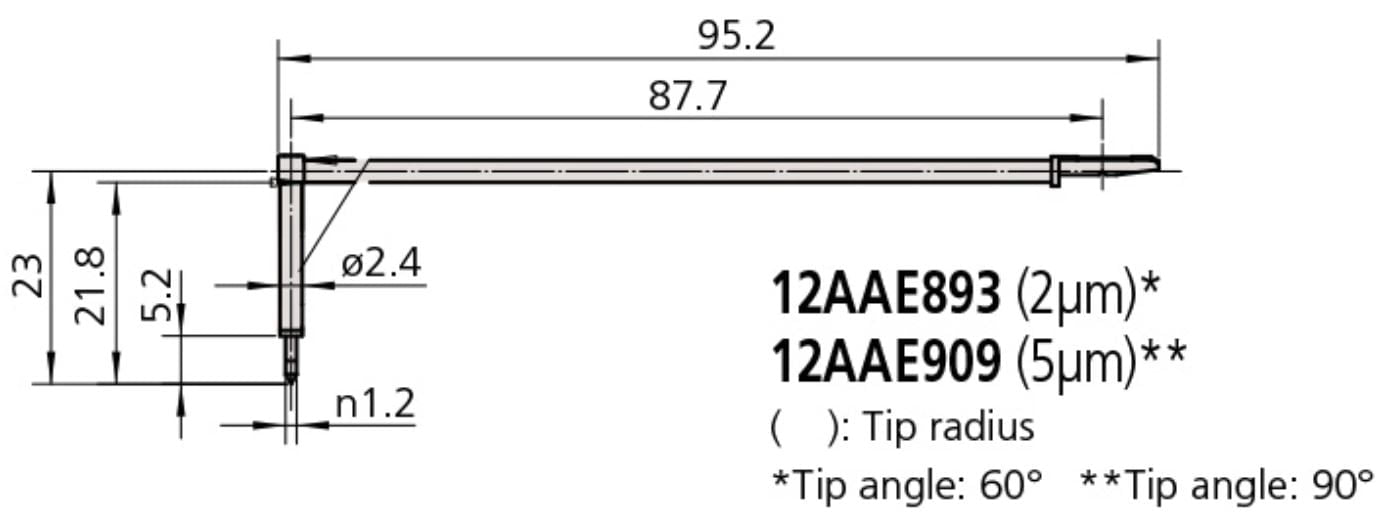Aguja de ranura profunda (20 mm) 2 veces más larga para orificio profundo, ángulo de punta de 90°, radio de punta (5 µm) - 12AAE909