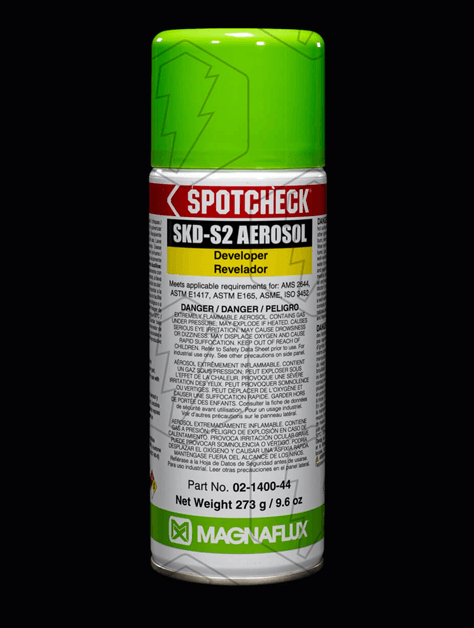 Bote de partículas magnéticas fluorescentes en polvo color amarillo- verde bajo luz negra, tipo 20B, Contenido: 30 libras.